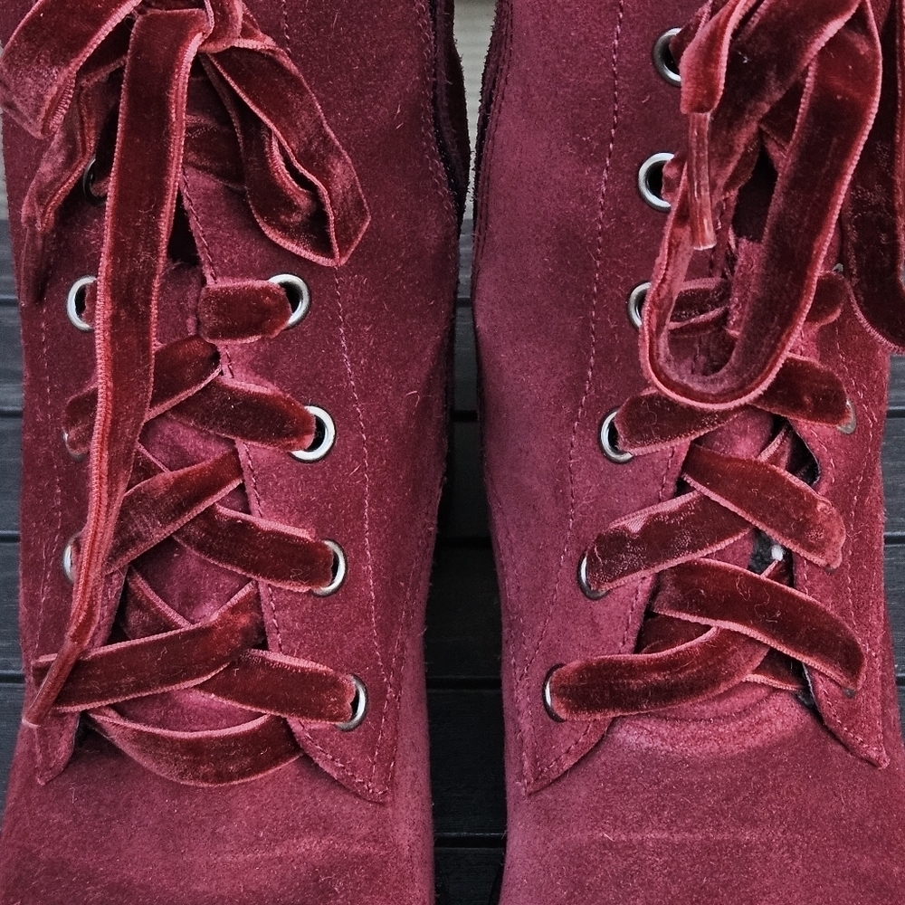 Coach Jadyn Suede Lace Up Combat Boots Satin Laces Wine Red Punk Goth Size 6 B - Picture 6 of 16